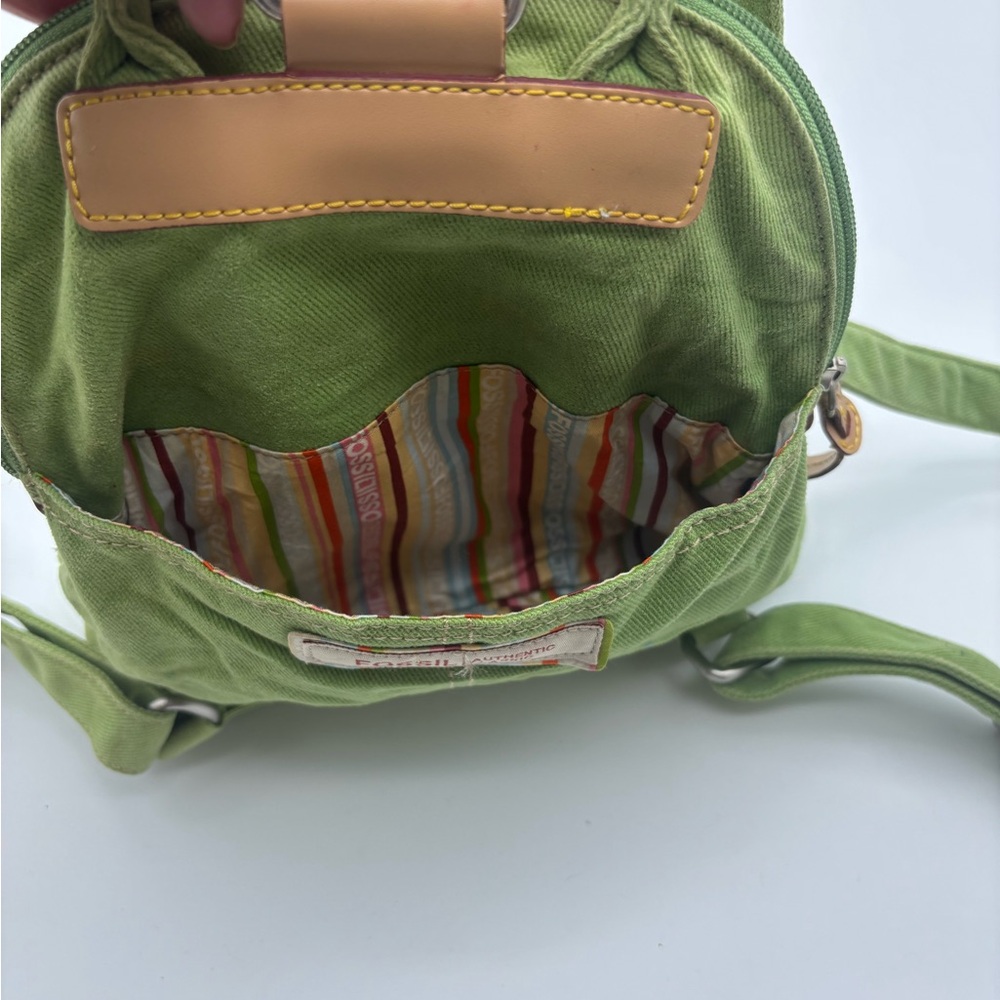 Vintage Fossil Green Canvas Mini Backpack - Casual Everyday Bag - Picture 9 of 13